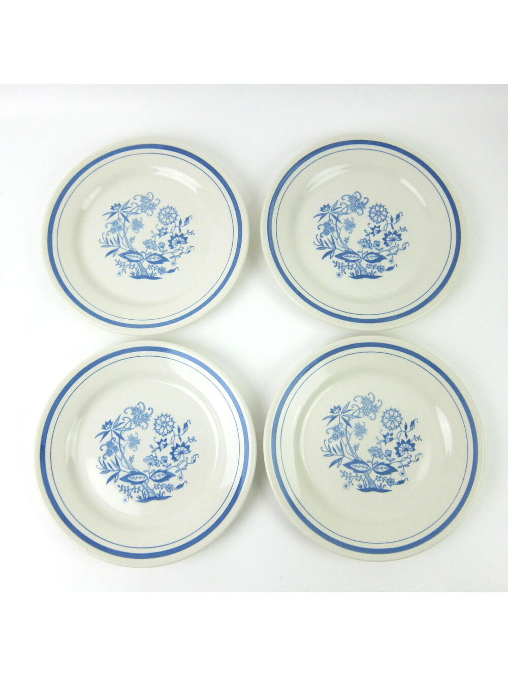 Vintage Oxford Blue Onion Salad Plates 7.25" Stoneware Made in Brazil Lot of 4
